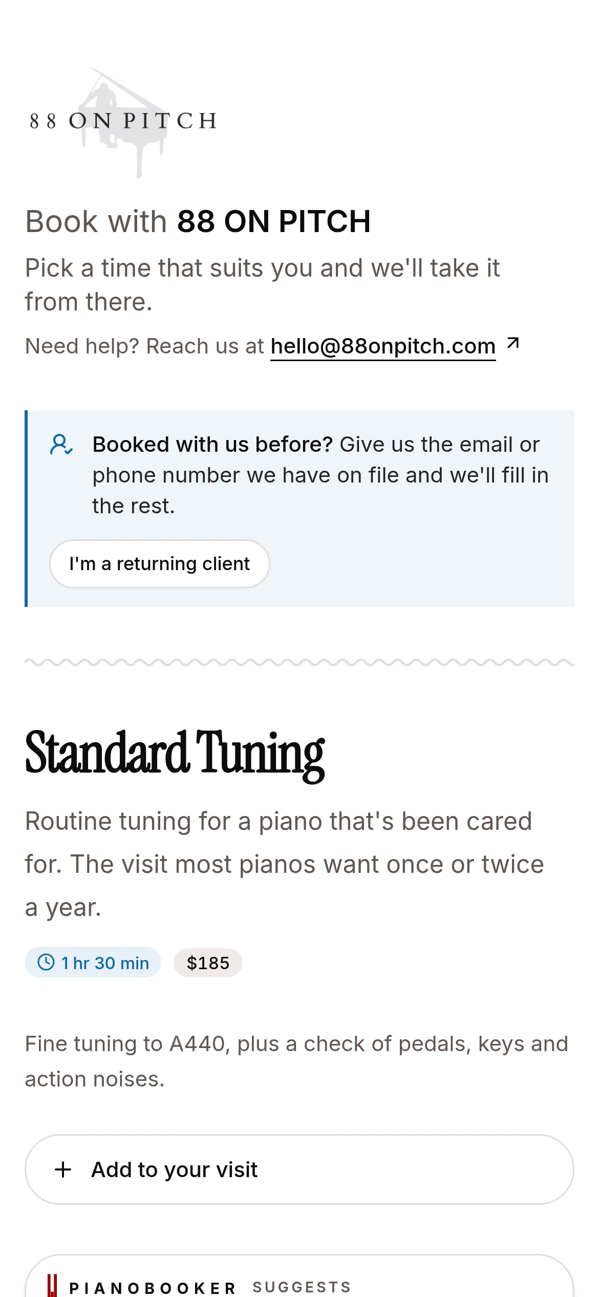 A technician's own booking page, with their logo, on a client's phone