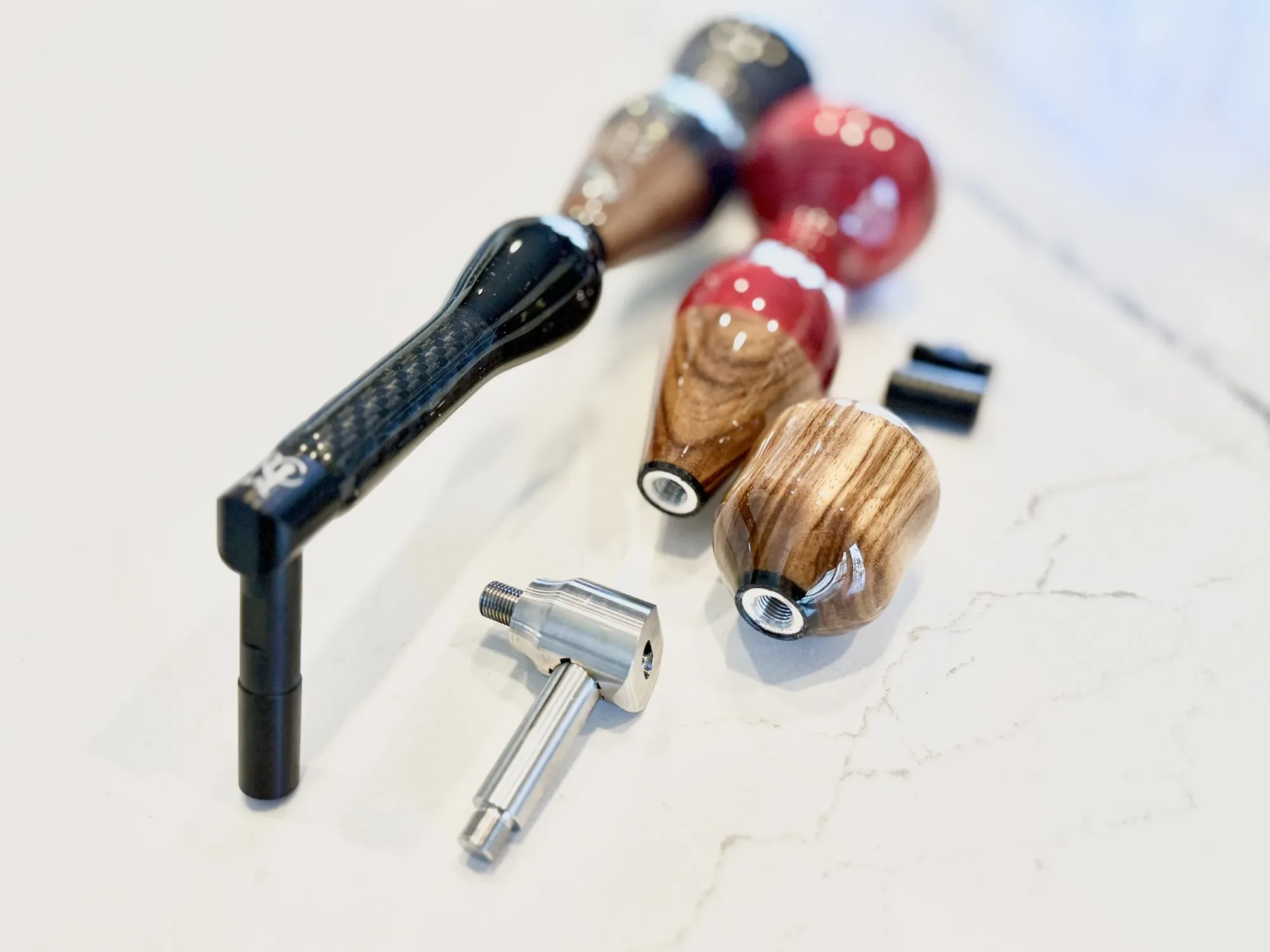 Cassotto tuning levers with interchangeable wooden and lacquered heads